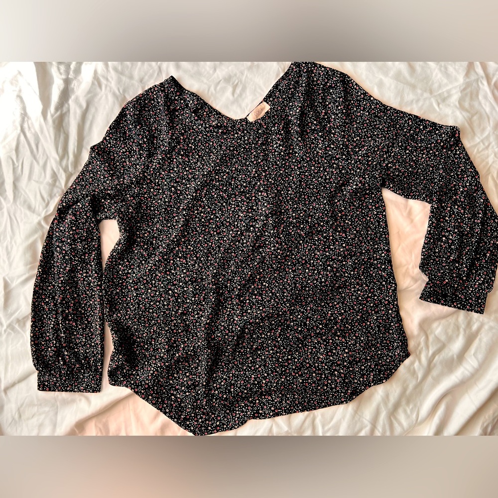 Loft Black Blouse with Red and White Flowers